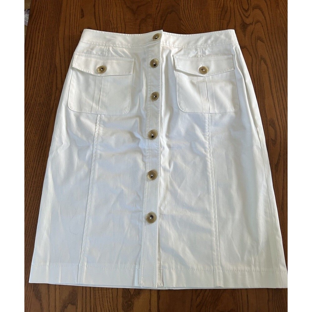 NWT BANANA REPUBLIC White  Cotton Blend Buttoned Skirt SZ 12